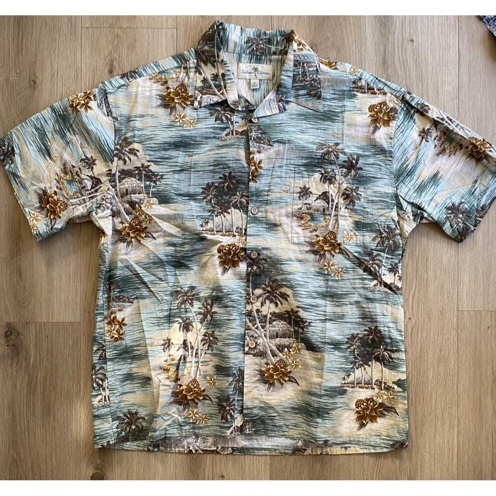 Island Shores Men’s XL Hawaiian Shirt 100% Cotton Palm Tree Tropical Aloha